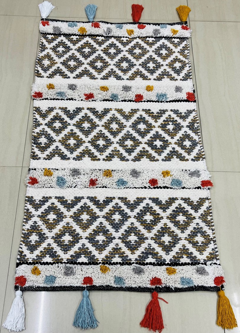 Handwoven Cotton Rug with tassels