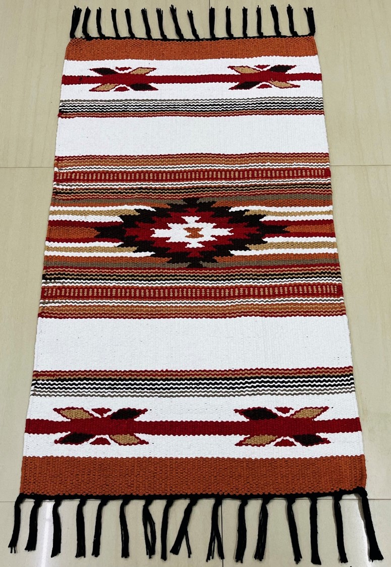 Handwoven Cotton Cut Shutle Rug with fringes